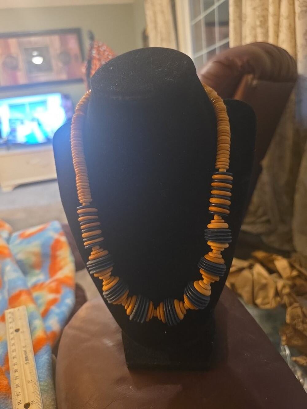 Vintage 18-Inch Beaded Necklace with Orange and Blue Discs